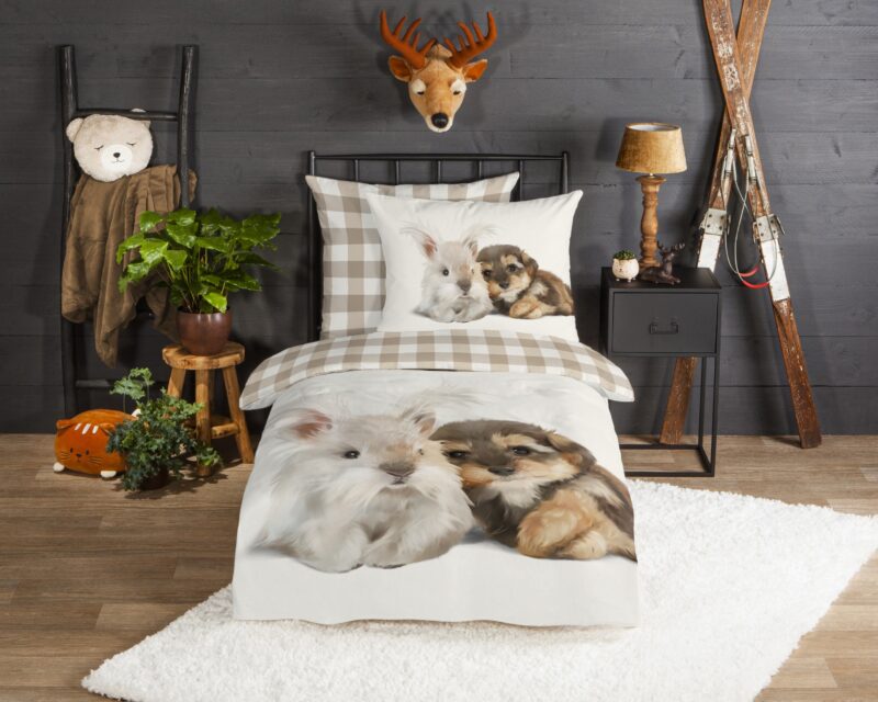 Good Morning Flanellen kinderdekbedovertrek  "Cute" - Zand