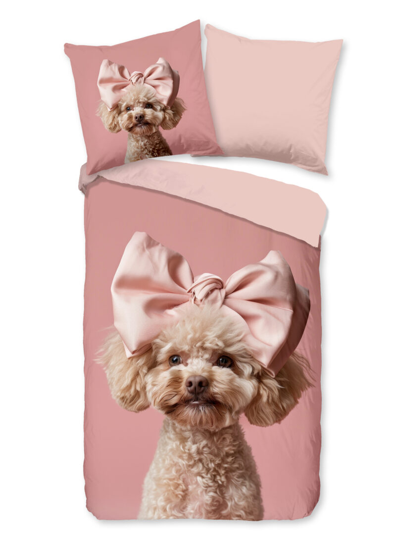 Good Morning Kinderdekbedovertrek "hond/ poedel" - Roze - (135x200 cm) - Katoen