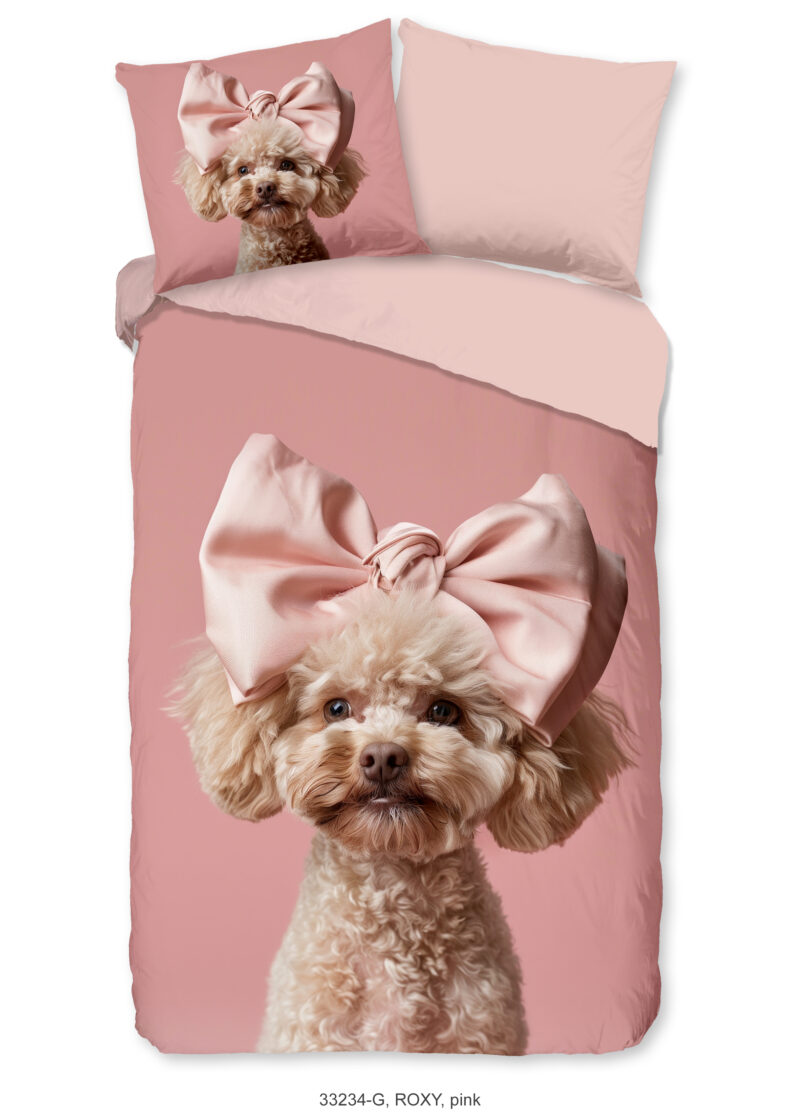Good Morning Kinderdekbedovertrek "hond/ poedel" - Roze - (140x200/220 cm) - Katoen