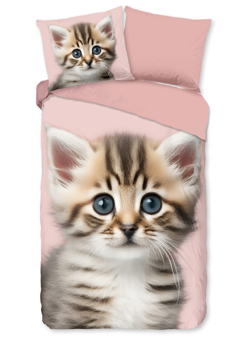 Good Morning Kinderdekbedovertrek "kat" - Roze - (140x200/220 cm) - Katoen Flanel