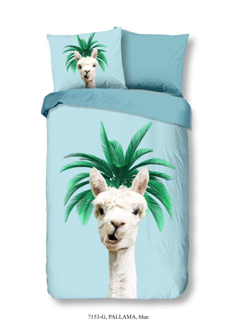 Good Morning Kinderdekbedovertrek "lama met palmboom" - Blauw - (140x200/220 cm) - Katoen