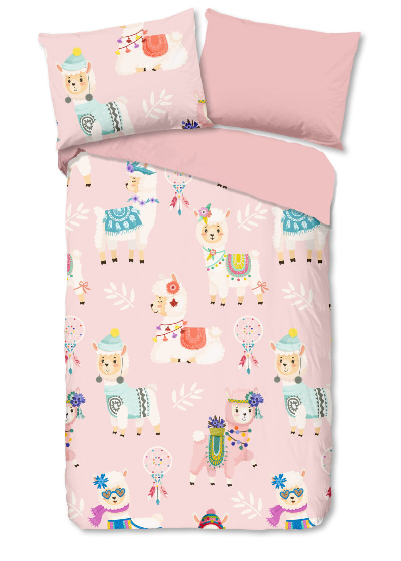 Good Morning Kinderdekbedovertrek "lama's" - Roze - (140x200 cm) - Katoen Flanel