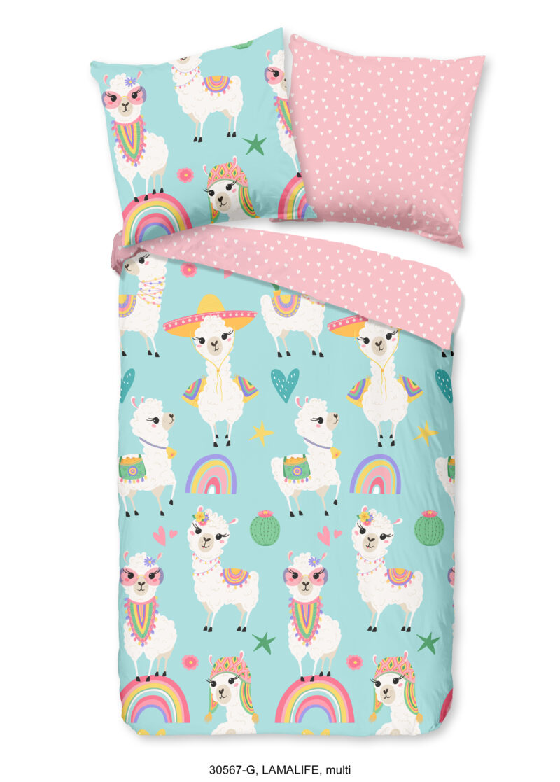 Good Morning Kinderdekbedovertrek "lama's en regenbogen" - Multi - (135x200 cm) - Katoen