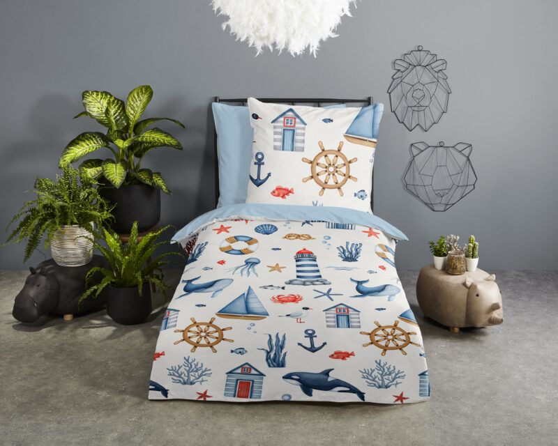 Good Morning Katoenen kinderdekbedovertrek  "Ahoy" - Blauw