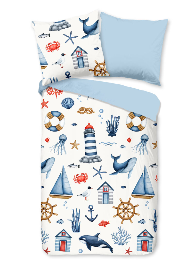 Good Morning Kinderdekbedovertrek "maritiem" - Blauw - (135x200 cm) - Katoen