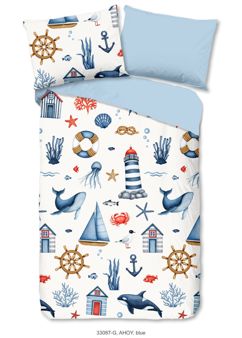 Good Morning Kinderdekbedovertrek "maritiem" - Blauw - (140x200 cm) - Katoen