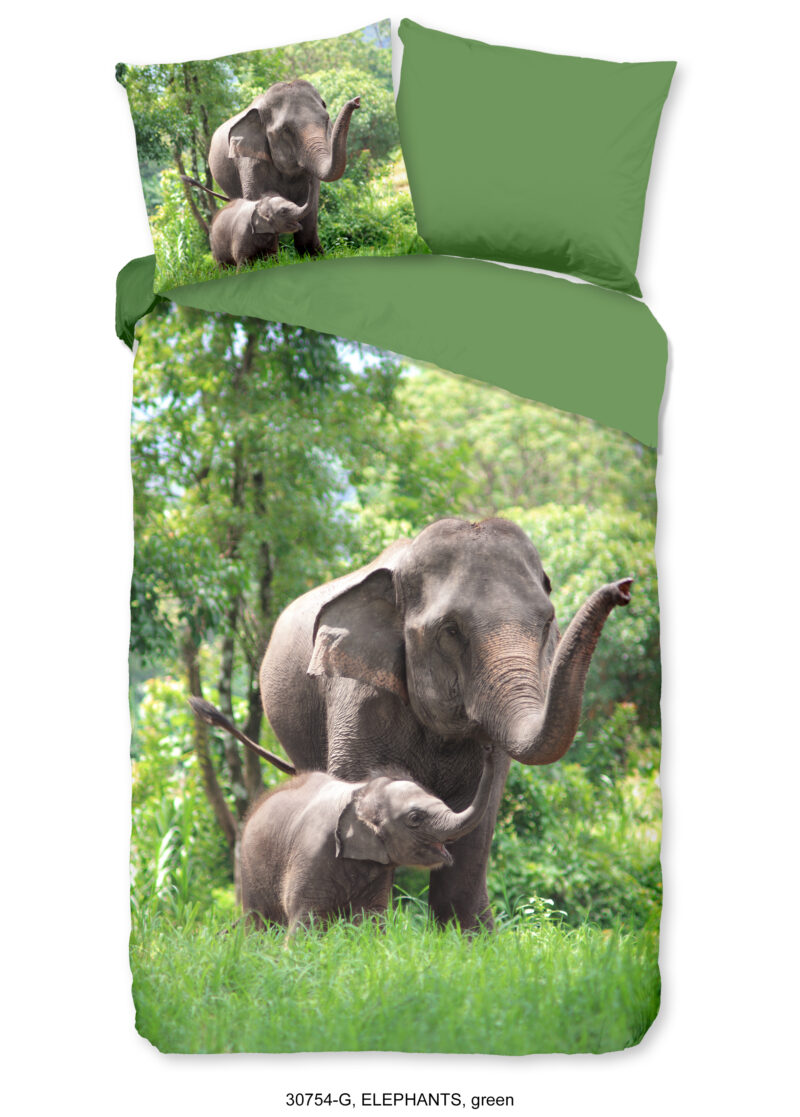 Good Morning Kinderdekbedovertrek "olifant" - Groen - (140x200/220 cm) - Katoen