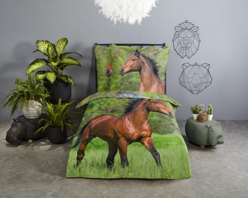 Good Morning Katoenen kinderdekbedovertrek  "Running Horse" - Multi