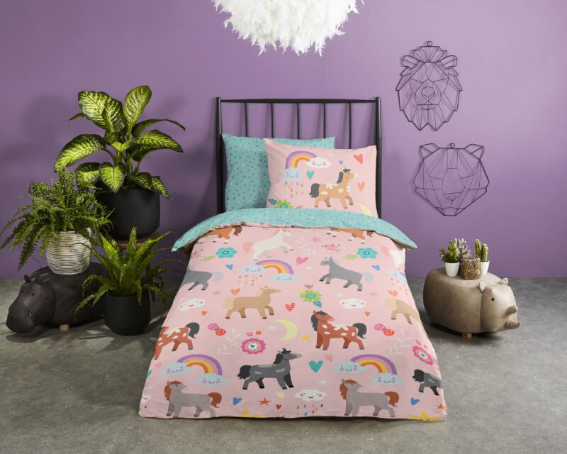 Good Morning Katoenen kinderdekbedovertrek  "Horses" - Multi