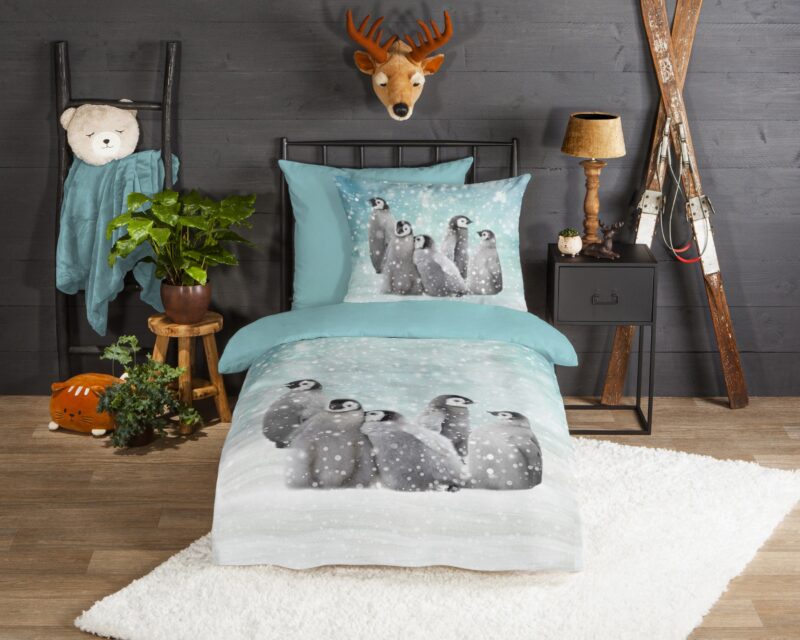 Good Morning Flanellen kinderdekbedovertrek  "Pengu" - Blauw