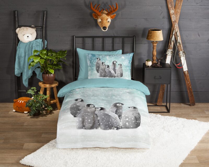 Good Morning Flanellen kinderdekbedovertrek  "Pengu" - Blauw