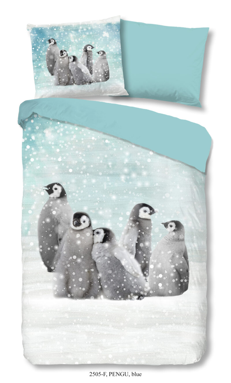 Good Morning Kinderdekbedovertrek "pinguins" - Blauw - (140x200/220 cm) - Katoen Flanel