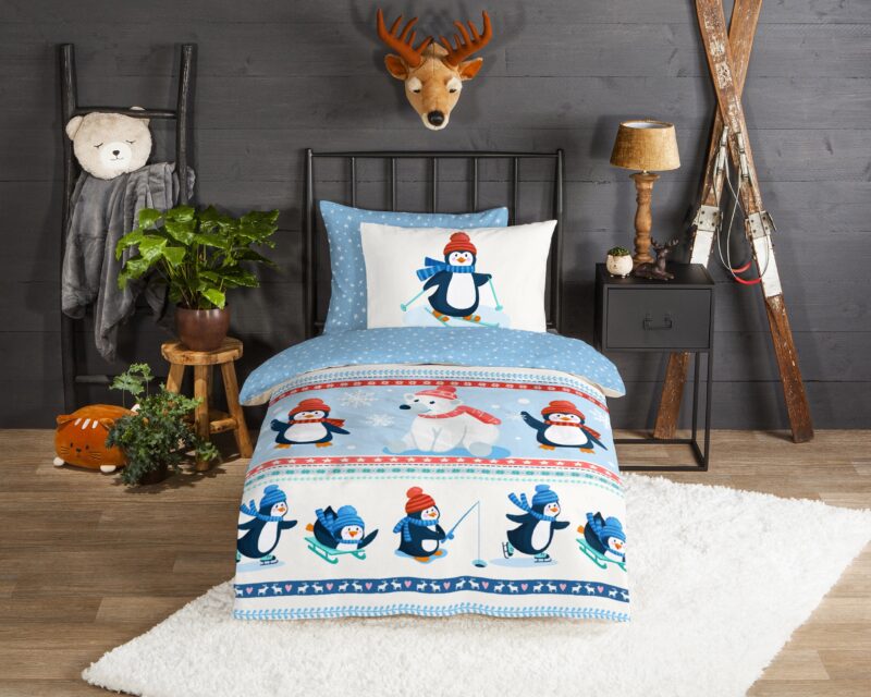 Good Morning Flanellen kinderdekbedovertrek  "Penguins" - Multi