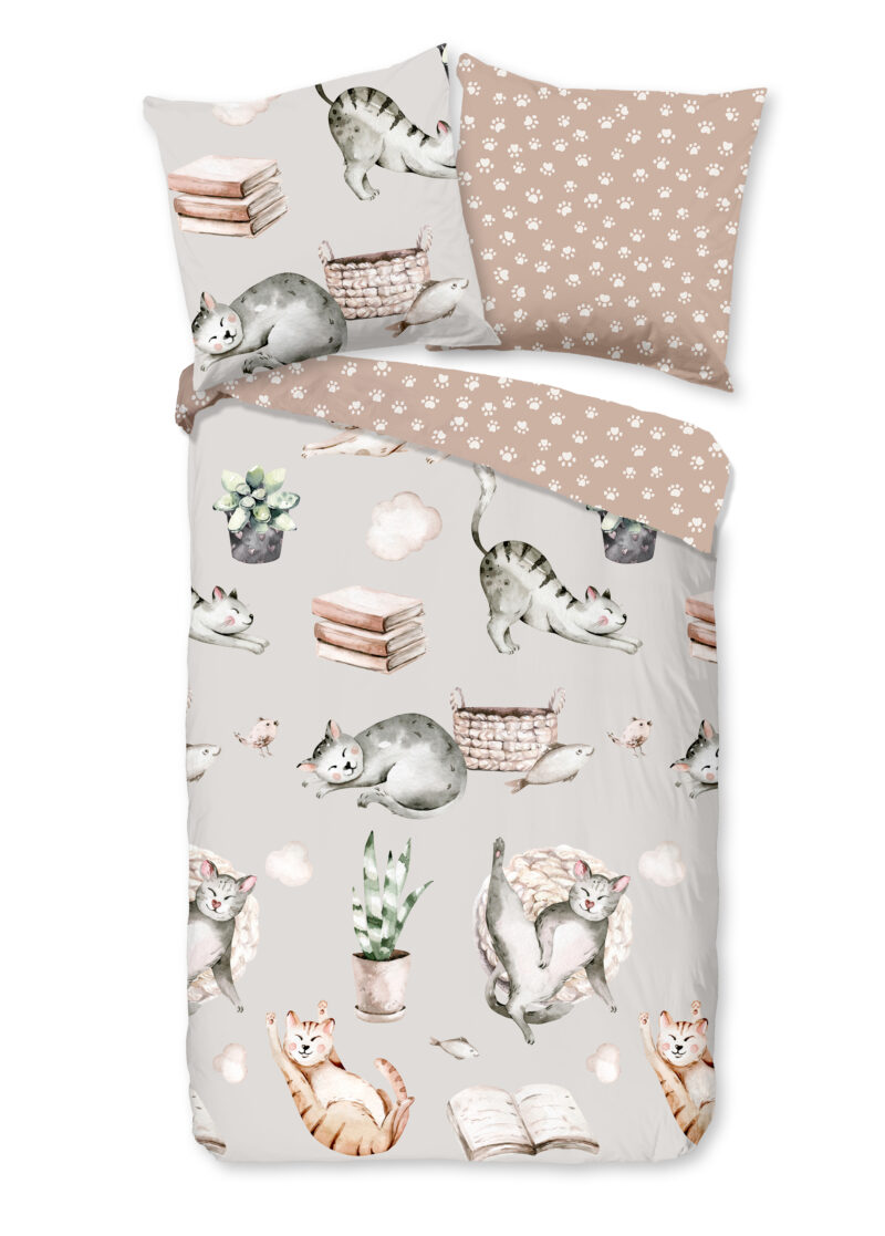 Good Morning Kinderdekbedovertrek "poezen" - Grijs - (135x200 cm) - Katoen