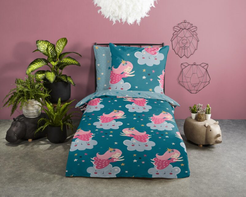 Good Morning Katoenen kinderdekbedovertrek  "Princesse" - Petrol
