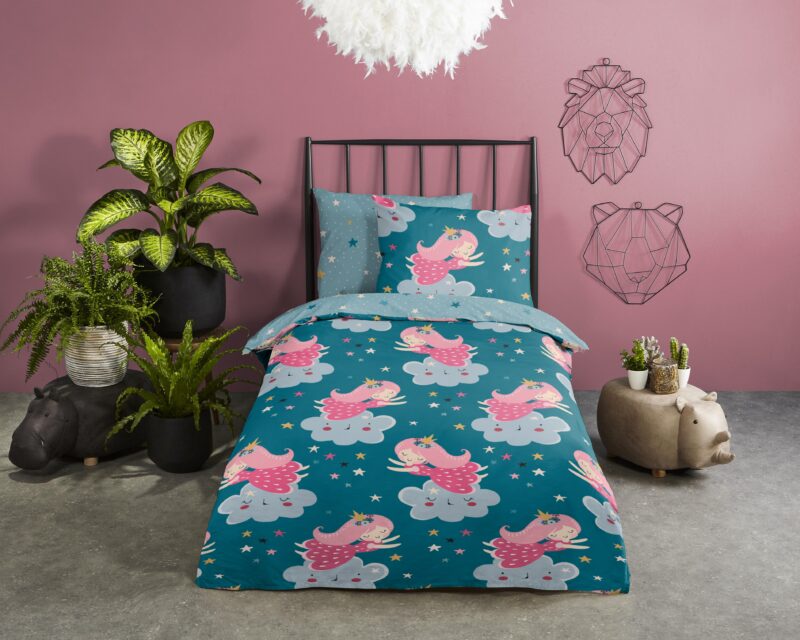 Good Morning Katoenen kinderdekbedovertrek  "Princesse" - Petrol