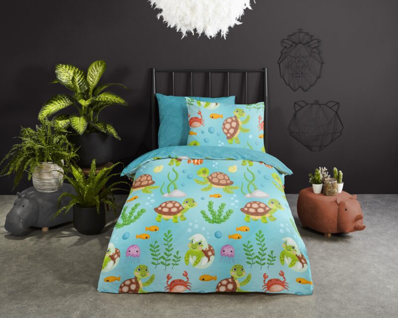 Good Morning Katoenen kinderdekbedovertrek  "Turtles" - Blauw