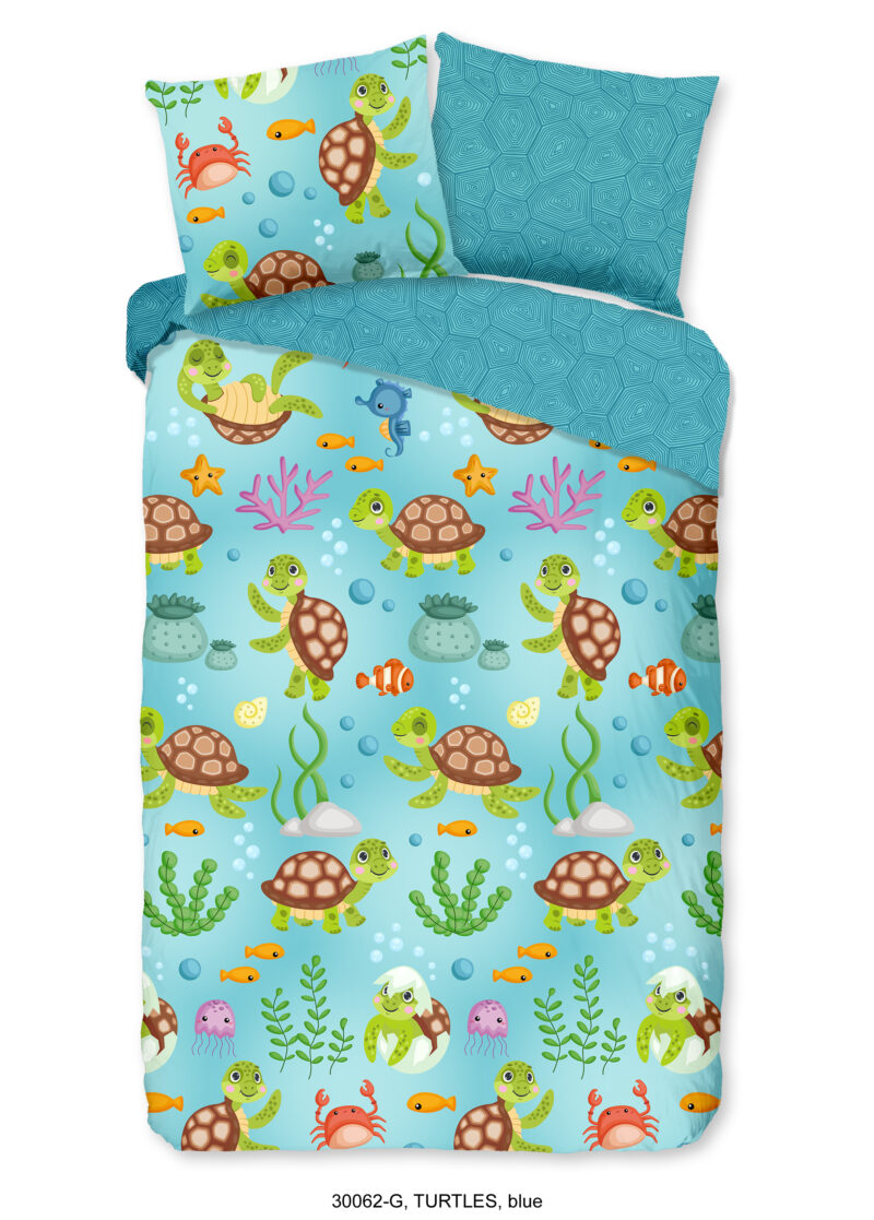 Good Morning Kinderdekbedovertrek "schildpad" - Blauw - (140x200/220 cm) - Katoen