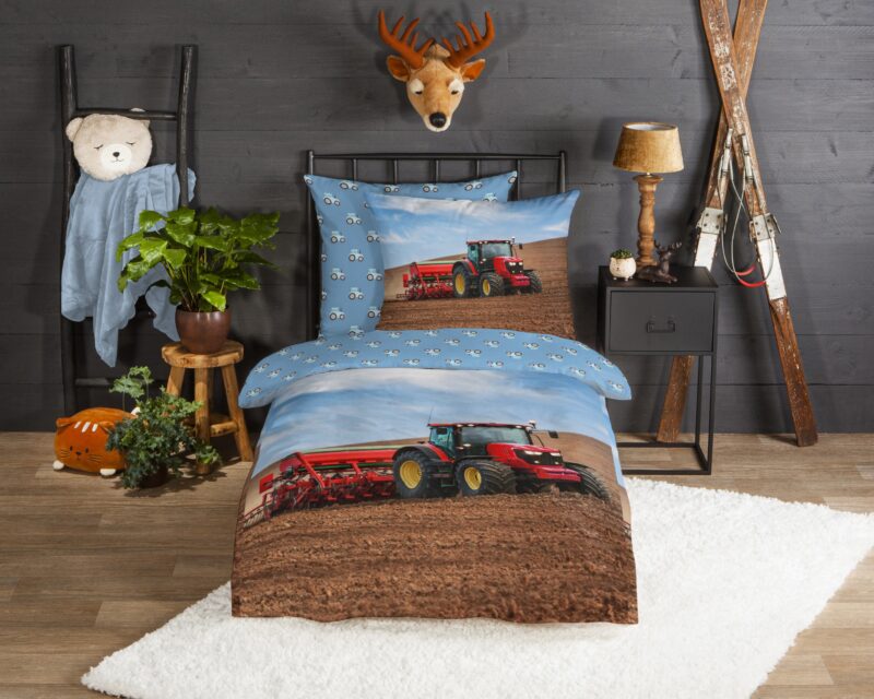 Good Morning Flanellen kinderdekbedovertrek  "Tractor" - Multi