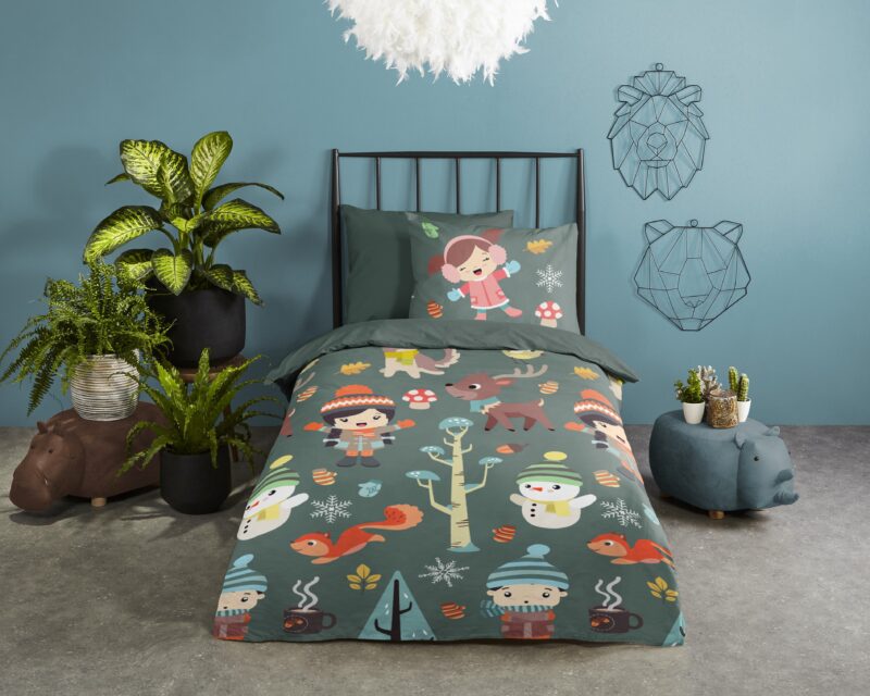 Good Morning Katoenen kinderdekbedovertrek  "Fun" - Groen