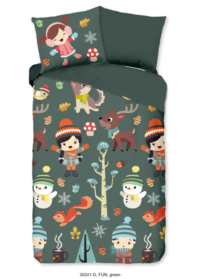 Good Morning Kinderdekbedovertrek "winter thema" - Groen - (140x200/220 cm) - Katoen