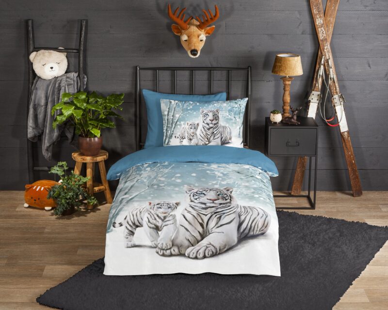 Good Morning Flanellen kinderdekbedovertrek  "Safe" - Blauw