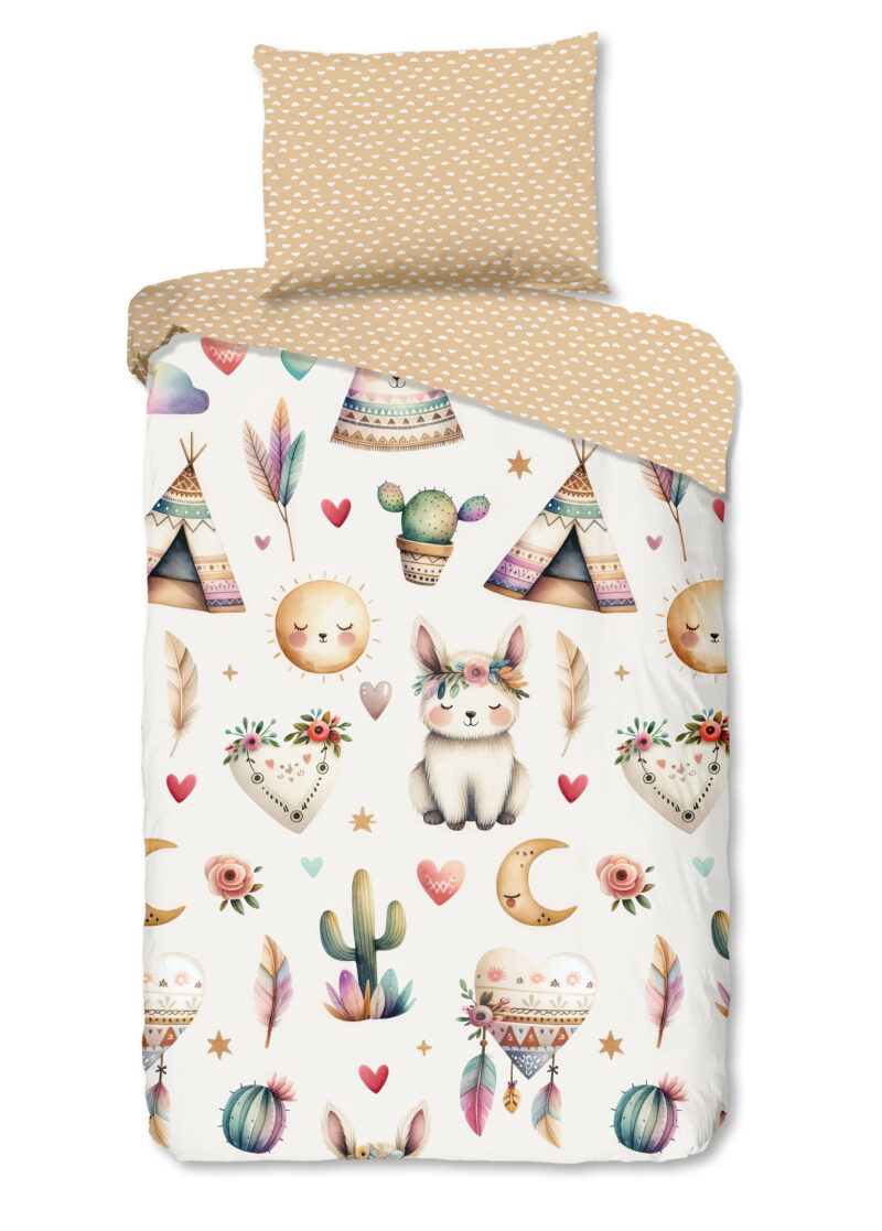 Good Morning Kinderdekbedovertrek "woestijnvosjes met cactussen tipi tenten en boho elementen" - Multi - (140x200 cm) - Katoen
