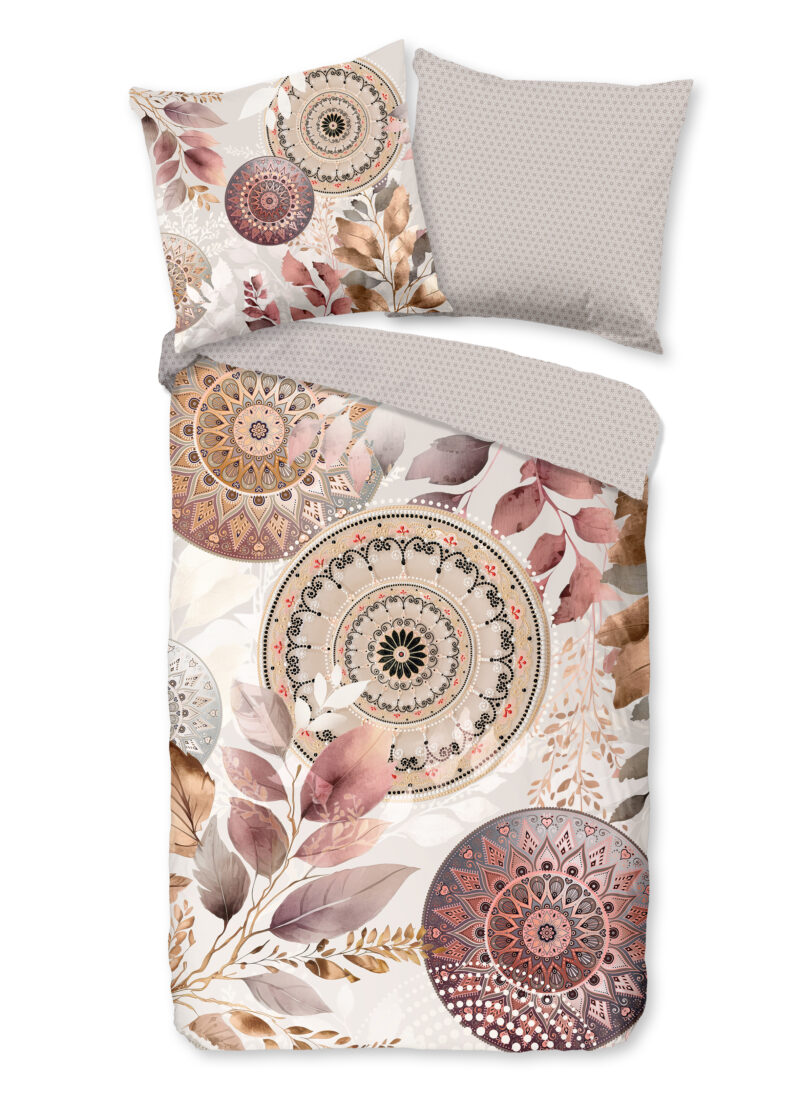 HIP Dekbedovertrek "mandalas & bladeren" - Grijs - (200x200 cm) - Katoen Satijn
