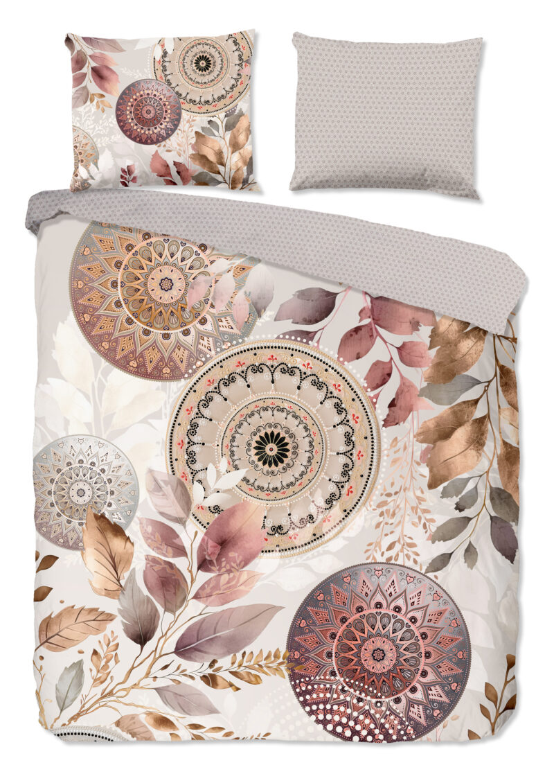 HIP Dekbedovertrek "mandalas & bladeren" - Grijs - (200x200/220 cm) - Katoen Satijn