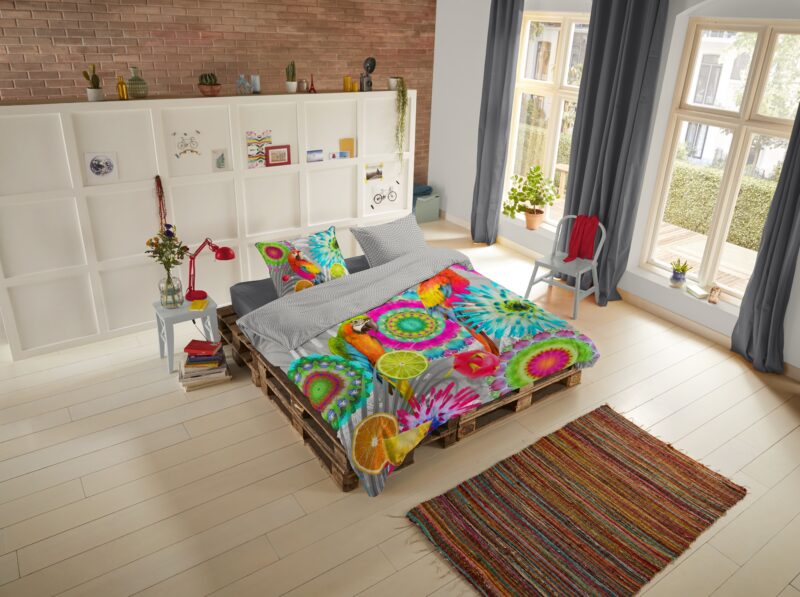 bloemen en papegaaien" - Multi - (240x200/220 cm) - Katoen Satijn