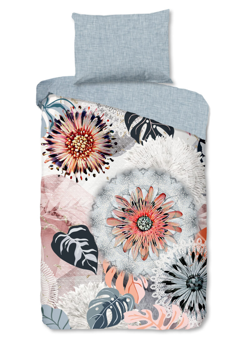 HIP Dekbedovertrek "mandala's en bladeren" - Grijs - (140x200 cm) - Katoen Flanel