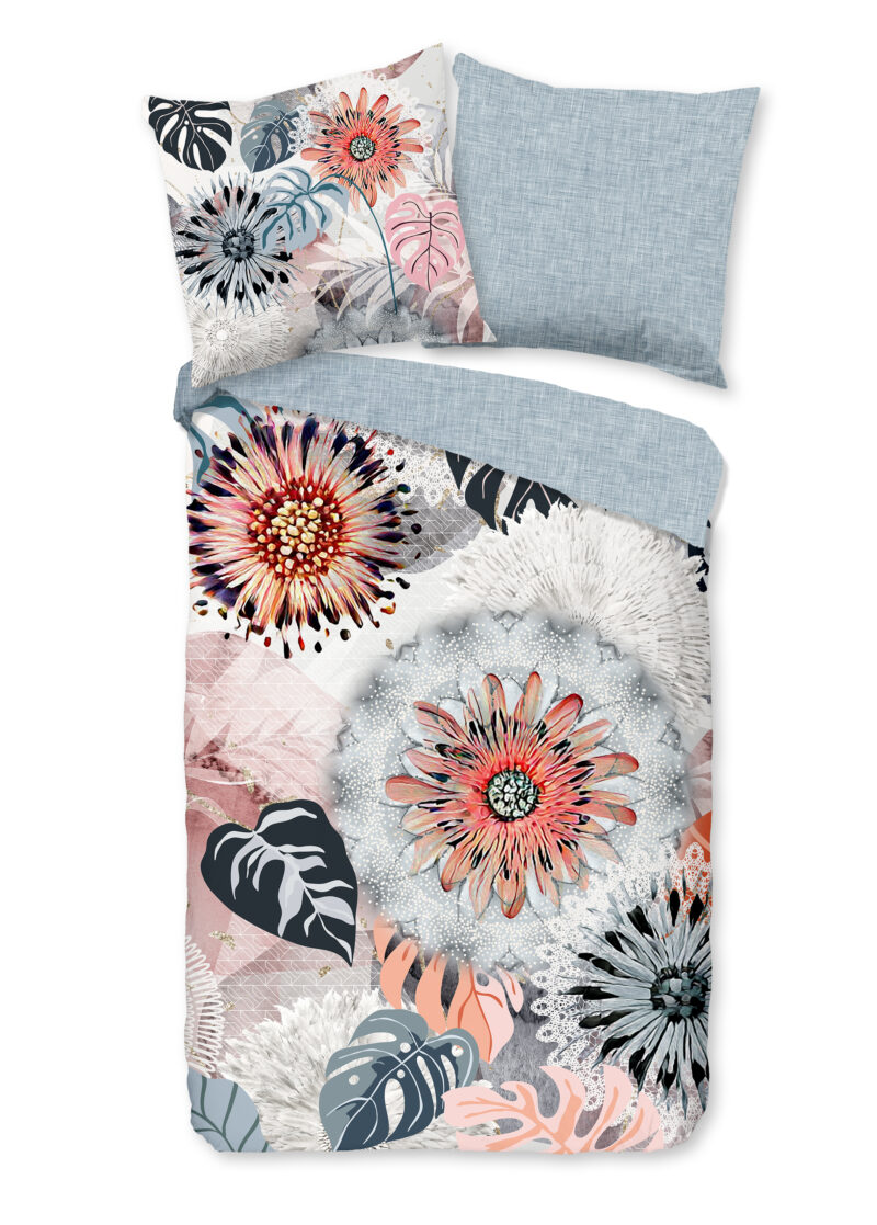 HIP Dekbedovertrek "mandala's en bladeren" - Grijs - (155x220 cm) - Katoen Flanel