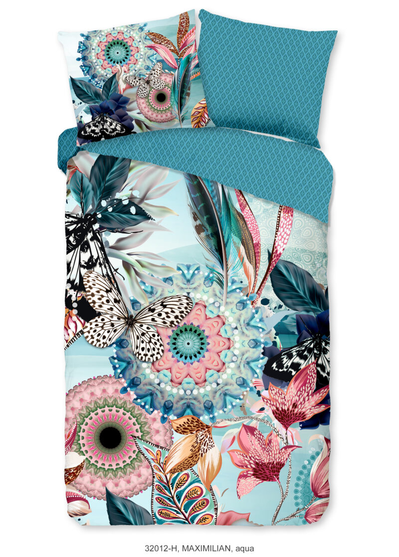 HIP Dekbedovertrek "mandala's en bloemen" - Aqua - (140x200/220 cm) - Katoen Satijn