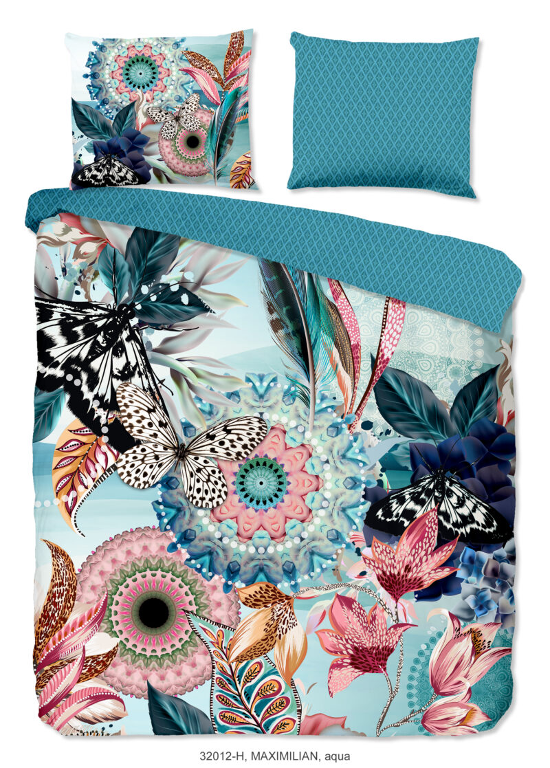 HIP Dekbedovertrek "mandala's en bloemen" - Aqua - (240x200/220 cm) - Katoen Satijn