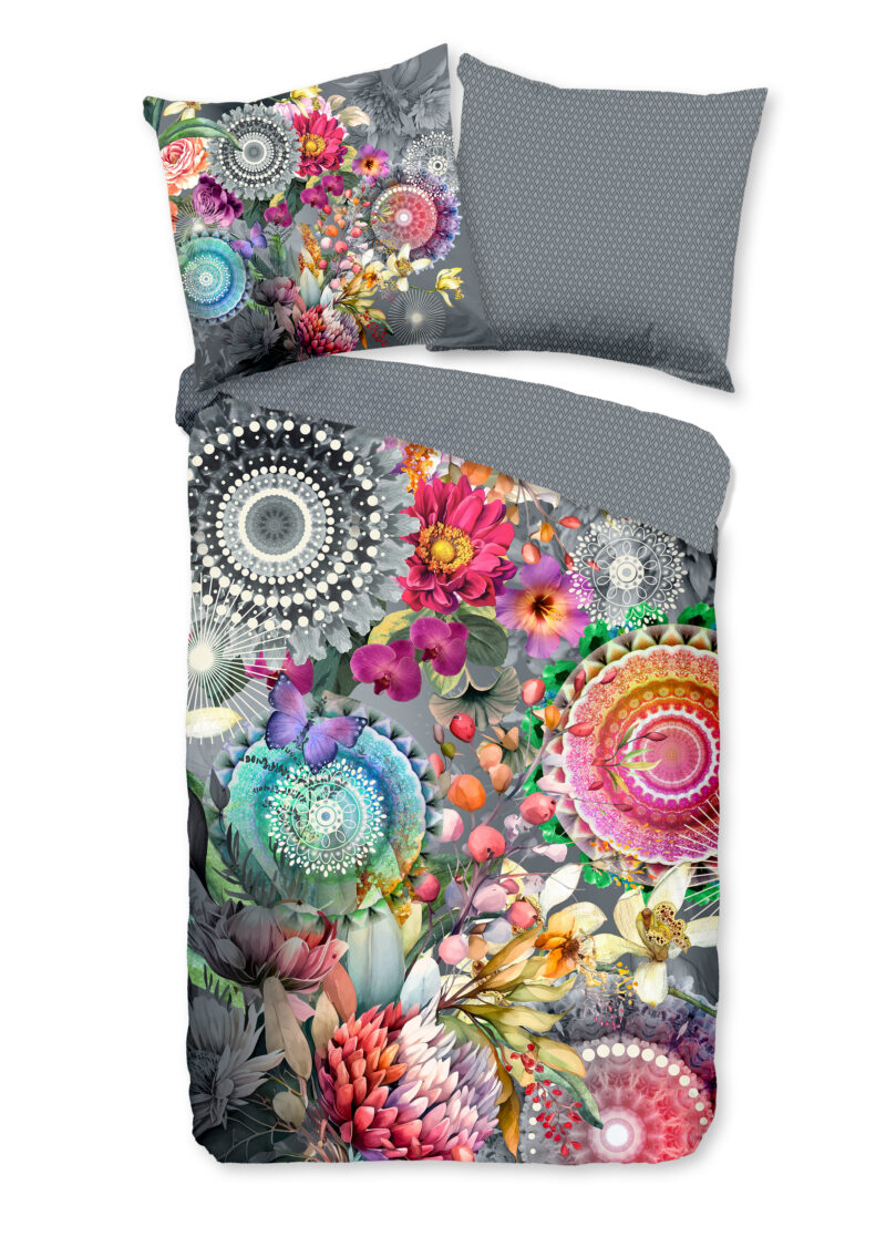 HIP Dekbedovertrek "mandalas en bloemen" - Grijs - (200x200 cm) - Katoen Satijn