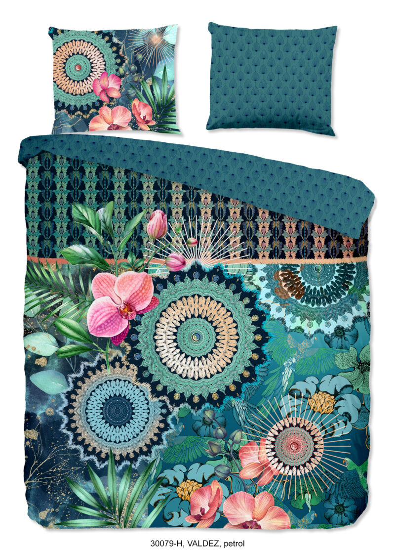 HIP Dekbedovertrek "mandala's en bloemen" - Petrol - (200x200/220 cm) - Katoen Satijn