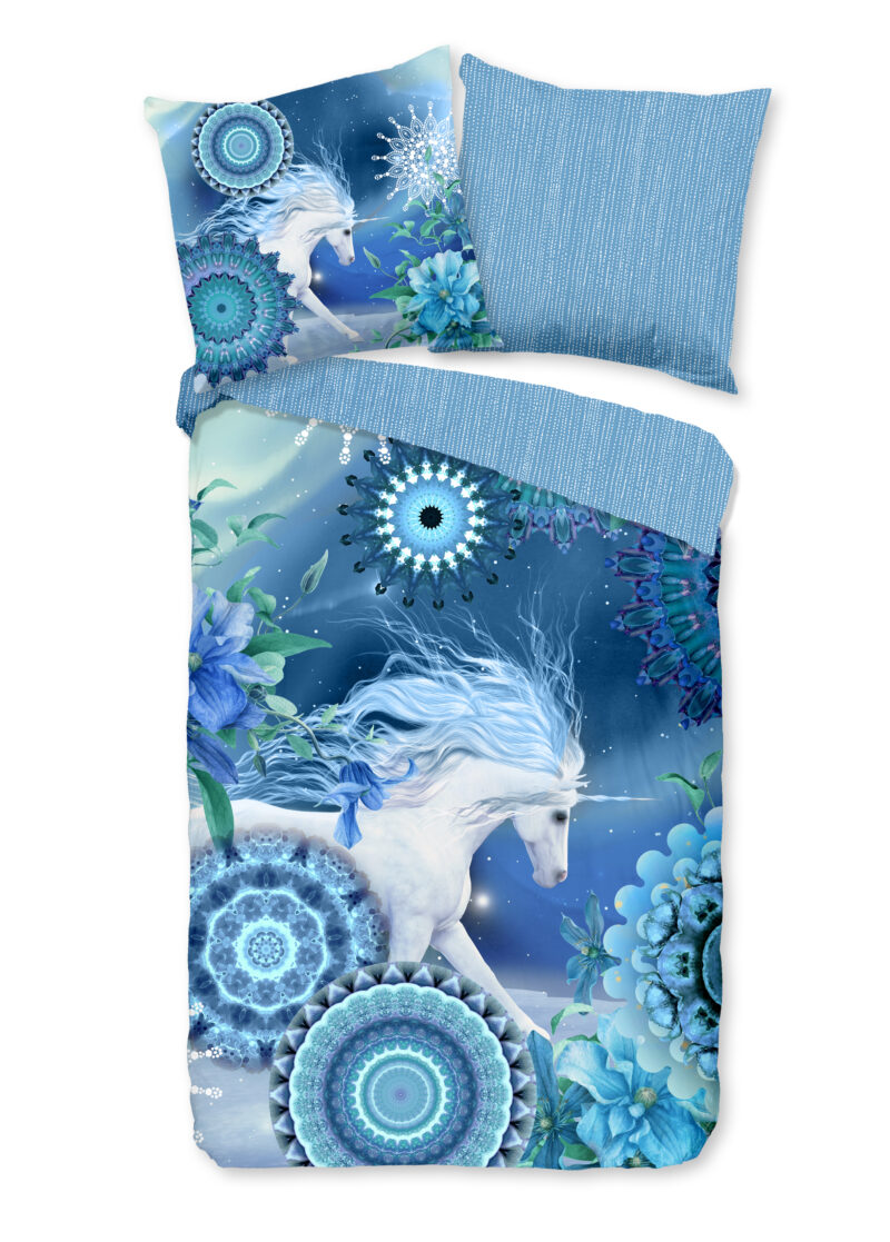 HIP Dekbedovertrek "mandala's en eenhoorn" - Blauw - (135x200 cm) - Katoen Flanel