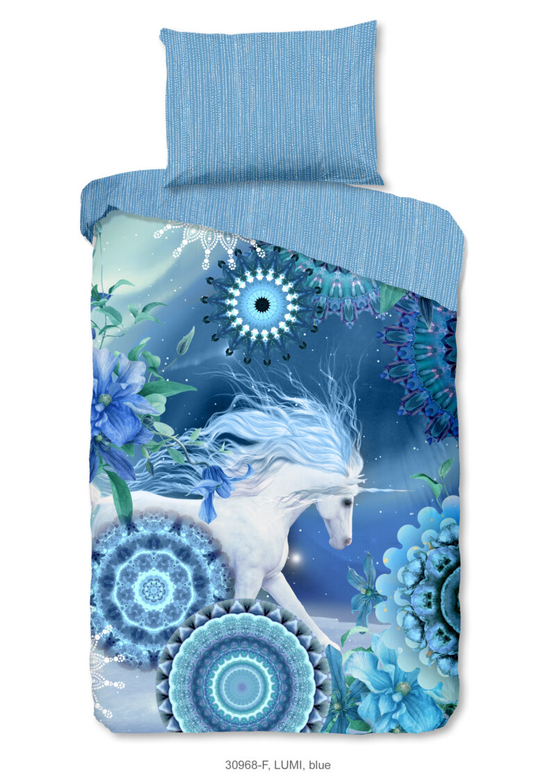 HIP Dekbedovertrek "mandala's en eenhoorn" - Blauw - (140x200 cm) - Katoen Flanel