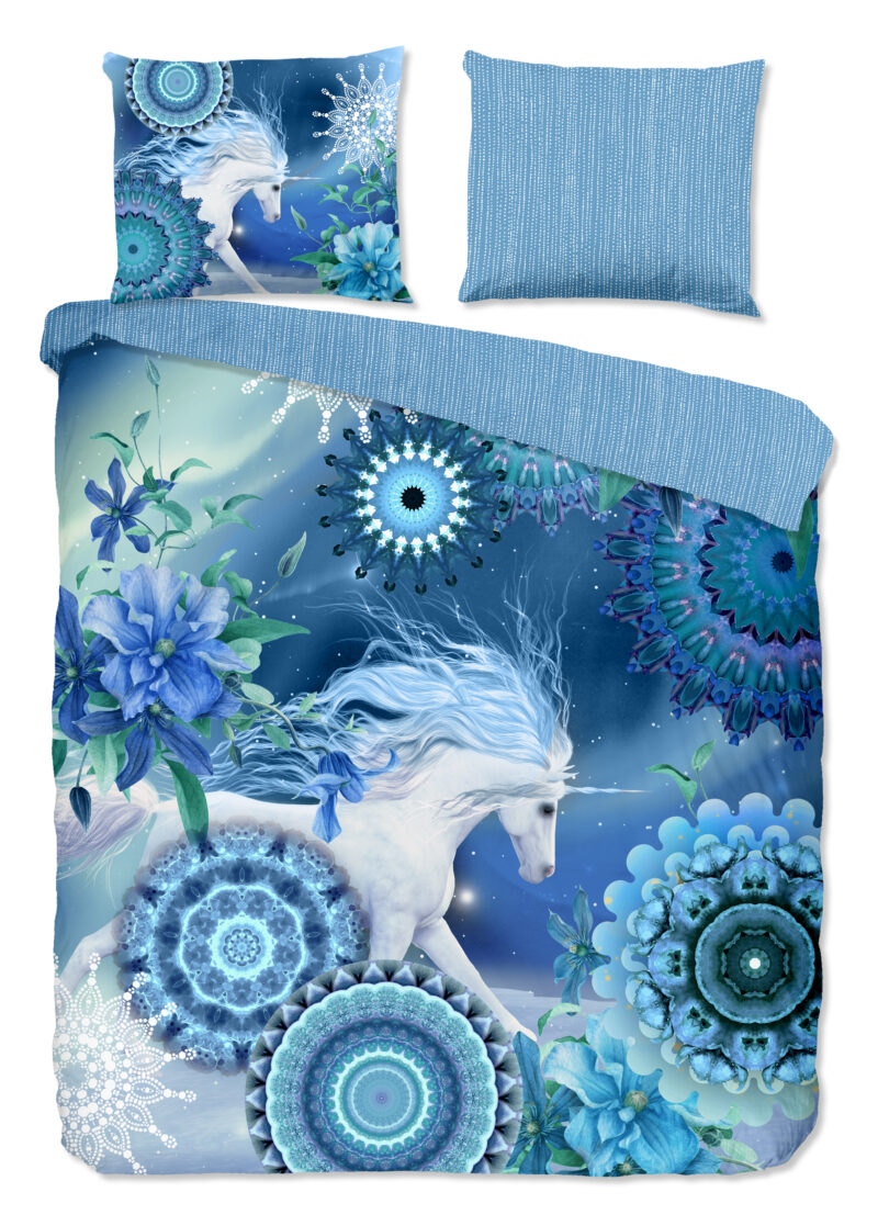 HIP Dekbedovertrek "mandala's en eenhoorn" - Blauw - (240x200/220 cm) - Katoen Flanel