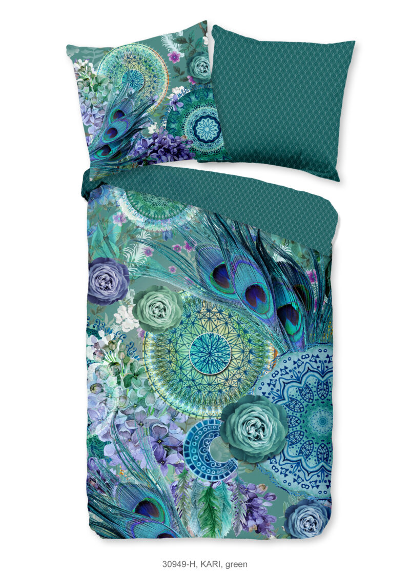 HIP Dekbedovertrek "mandala's en veren" - Groen - (135x200 cm) - Katoen Satijn