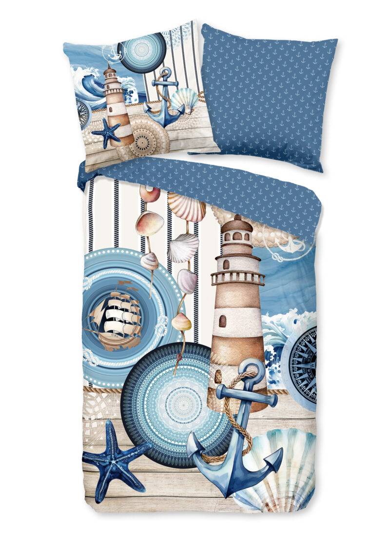 HIP Dekbedovertrek "mandalas/ maritiem" - Blauw - (155x220 cm) - Katoen Satijn