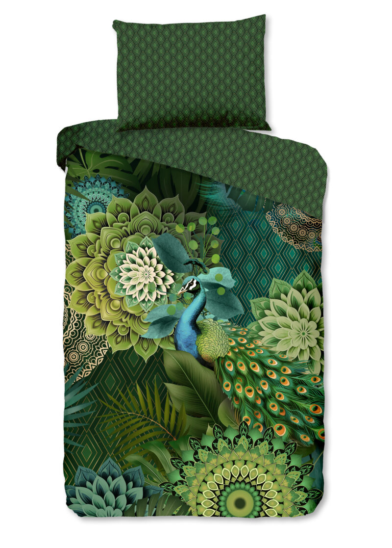 HIP Dekbedovertrek "mandalas & pauw" - Groen - (140x200 cm) - Katoen Satijn