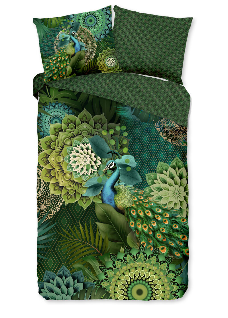 HIP Dekbedovertrek "mandalas & pauw" - Groen - (140x200/220 cm) - Katoen Satijn