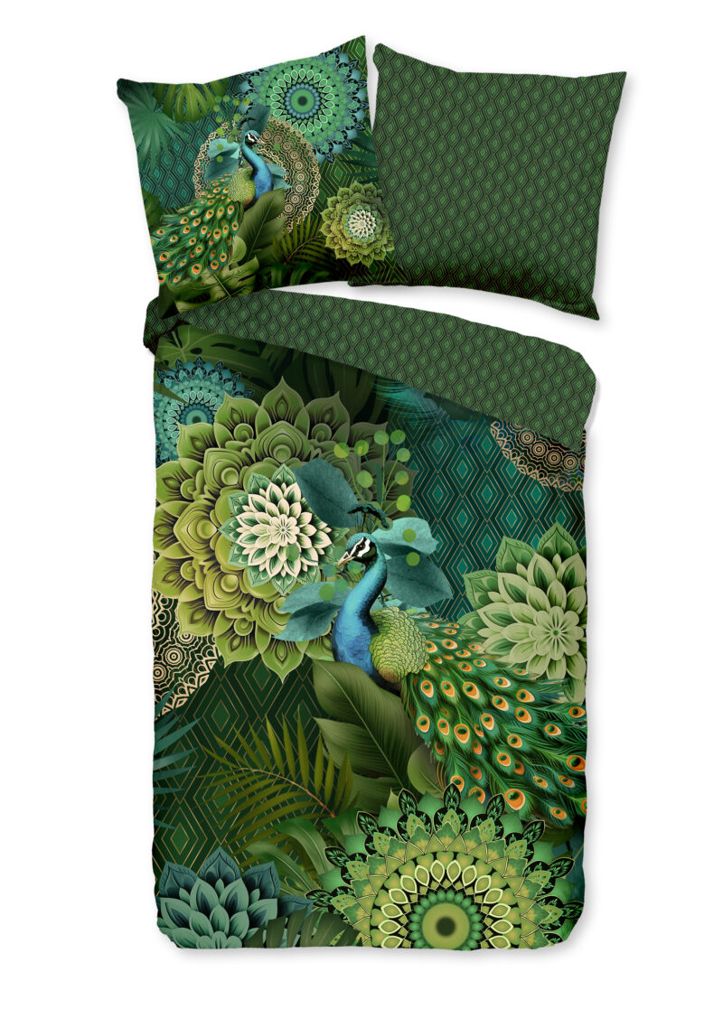 HIP Dekbedovertrek "mandalas & pauw" - Groen - (155x220 cm) - Katoen Satijn