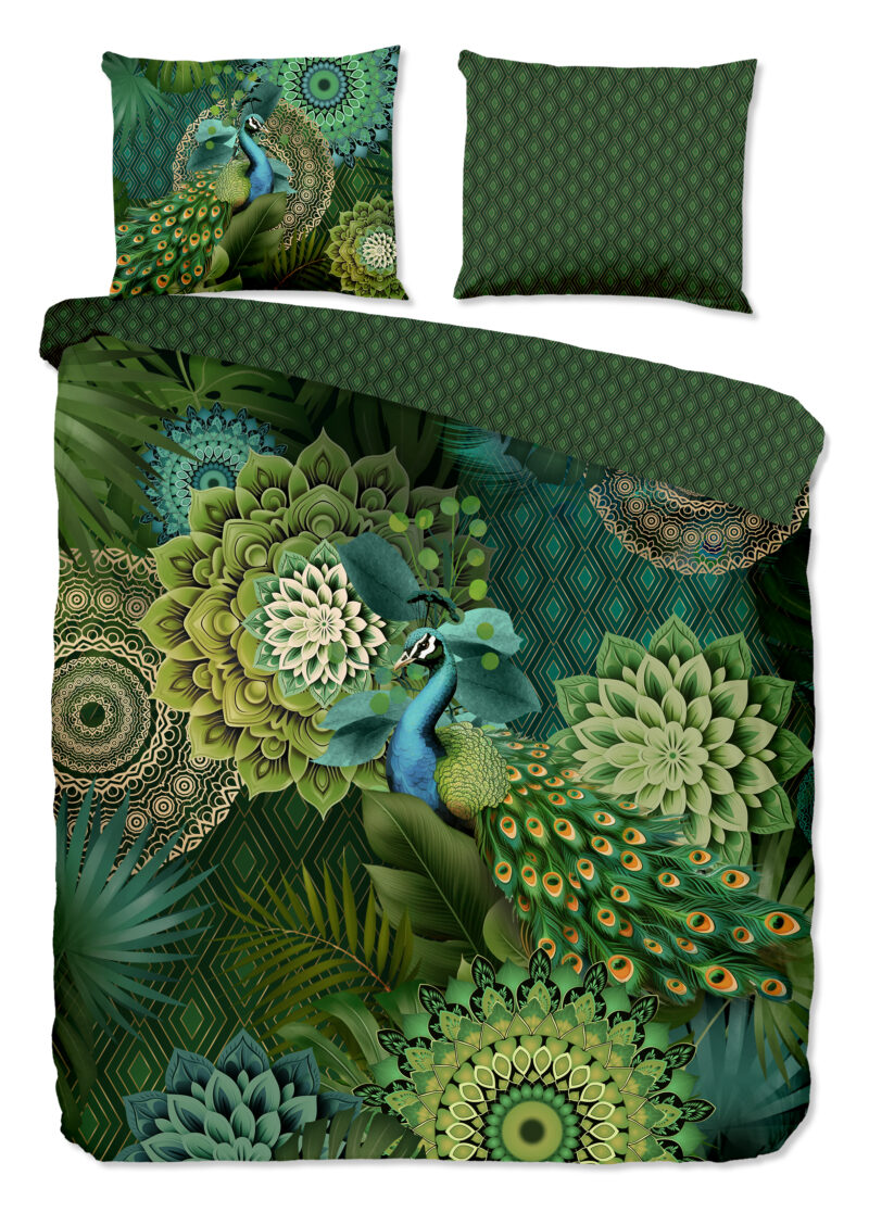 HIP Dekbedovertrek "mandalas & pauw" - Groen - (240x200/220 cm) - Katoen Satijn