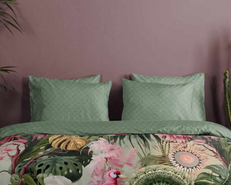 bloemen" - Groen - (140x200 cm) - Katoen Satijn