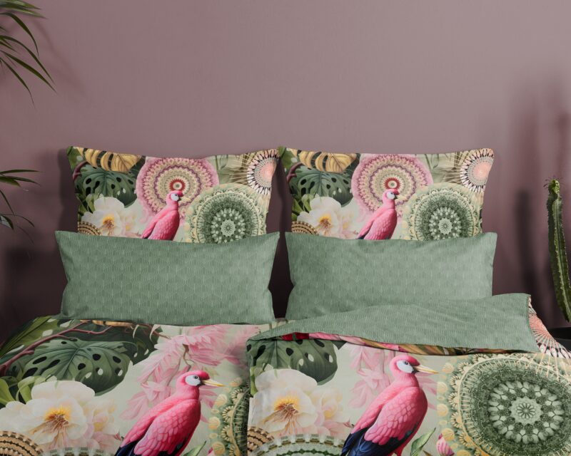 bloemen" - Groen - (155x220 cm) - Katoen Satijn