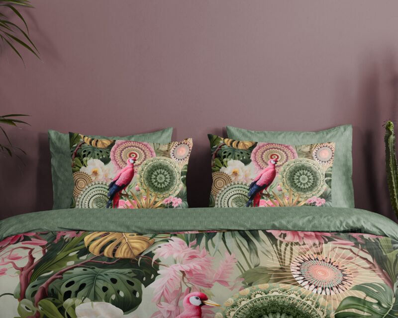 bloemen" - Groen - (240x200/220 cm) - Katoen Satijn