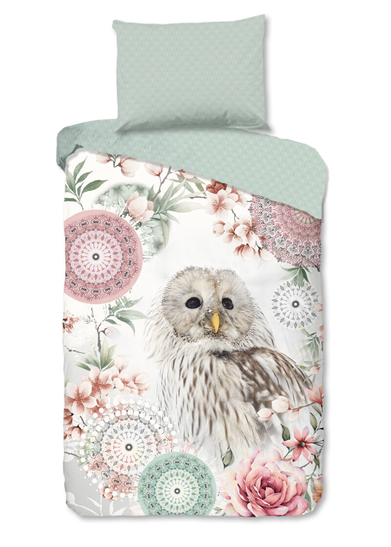 HIP Dekbedovertrek "mandalas & uil" - Wit - (140x200 cm) - Katoen Flanel