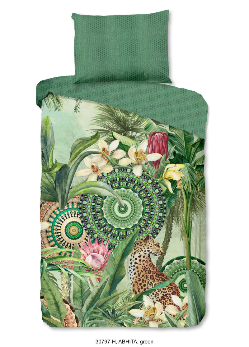 HIP Dekbedovertrek "tropische print en mandala's" - Groen - (140x200 cm) - Katoen Satijn